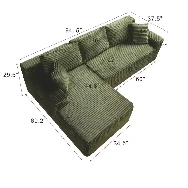 GDFStudio Faris Modern 95 2 Piece Sectional Upholstered Sofa with L-Shape Compressed Design