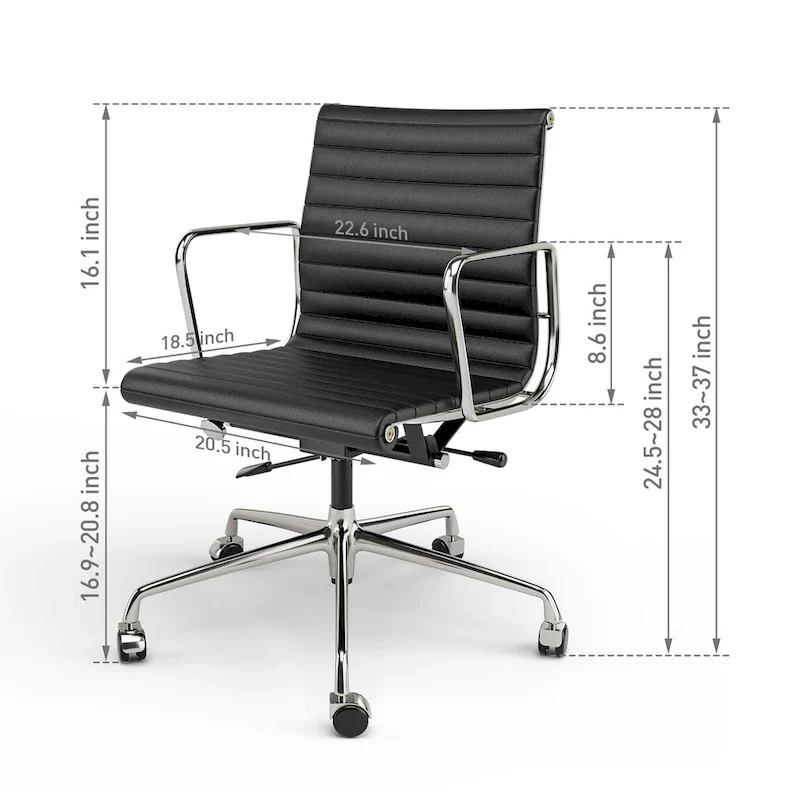 Low Back Genuine Leather Ergonomic Computer Ribbed Office Chair
