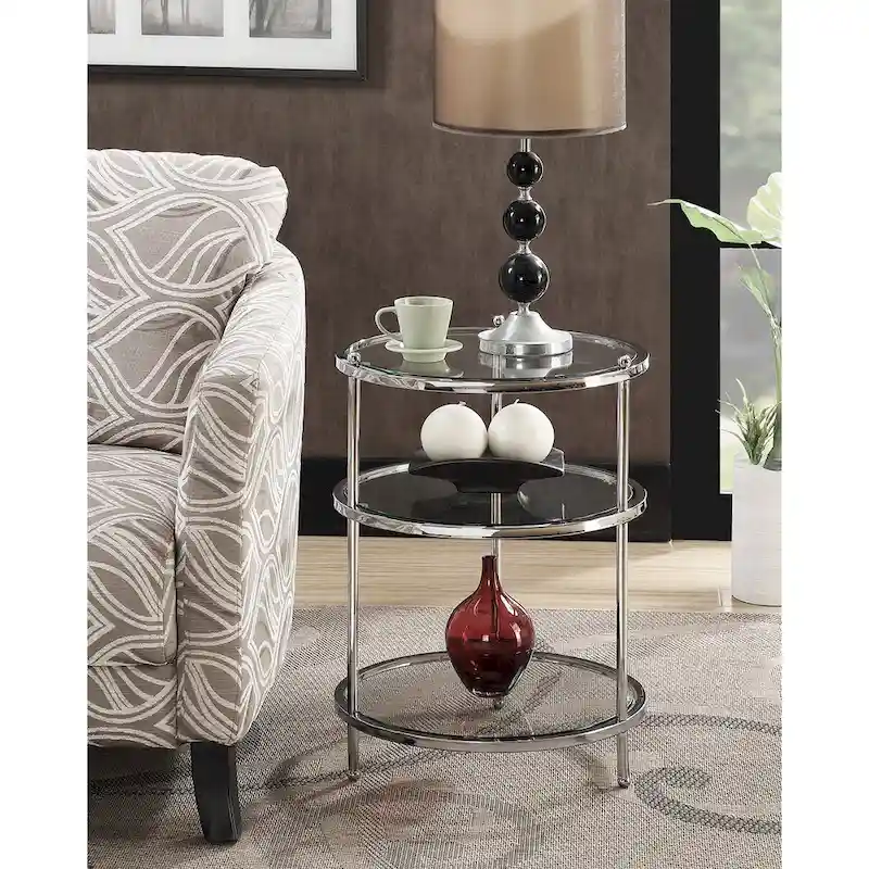 Convenience Concepts Royal Crest 3 Tier Round Glass End Table