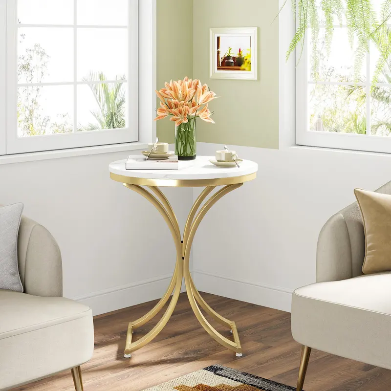 White Gold Side Table Round End Table Modern Small Coffee Table Accent C Table