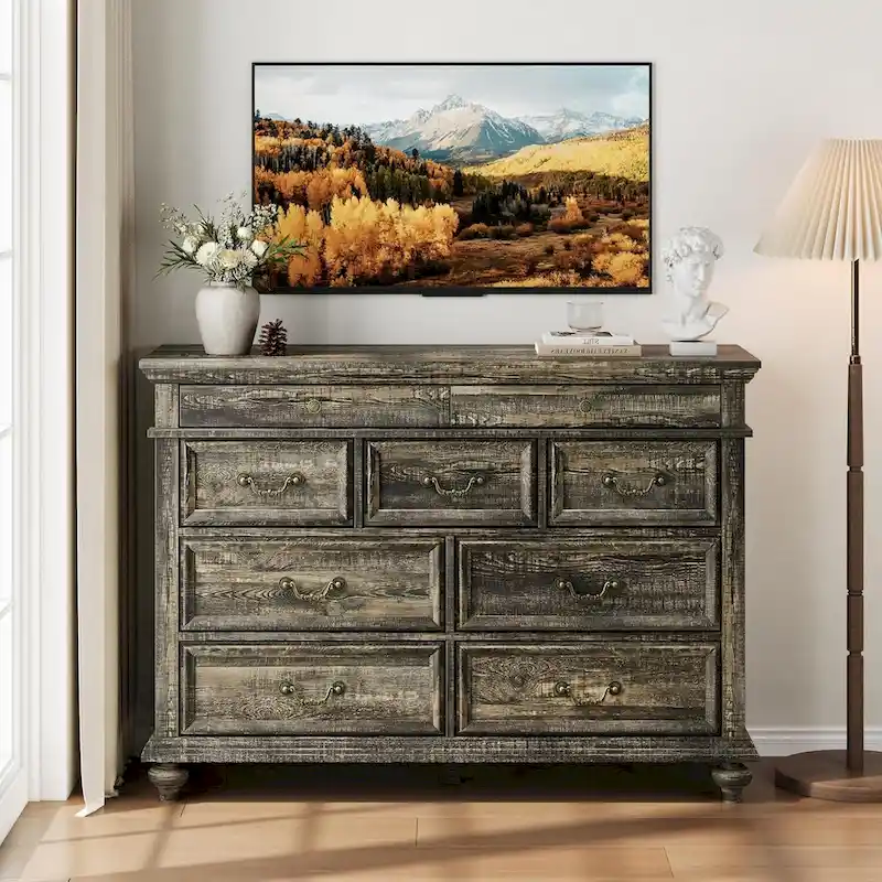 Vintage 9 Drawers Dresser for Bedroom, Living Room