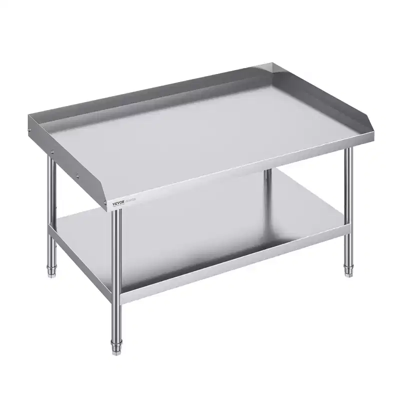 VEVOR Stainless Steel Work Table, 30 x 48 x 26 Inch Commercial Food Prep Worktable, 3-Sided Backsplash Heavy Duty Prep Worktable, Metal Work Table