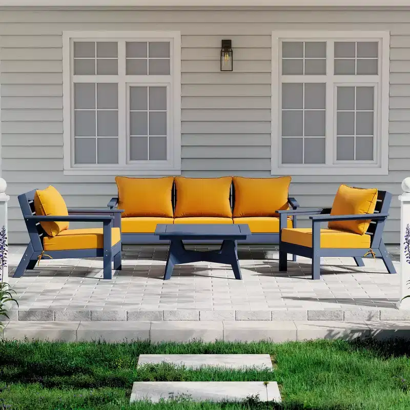 WestinTrends Avalon Outdoor 6-Piece Modular Sectional Patio Furniture Sofa Set, Navy Blue/Yellow