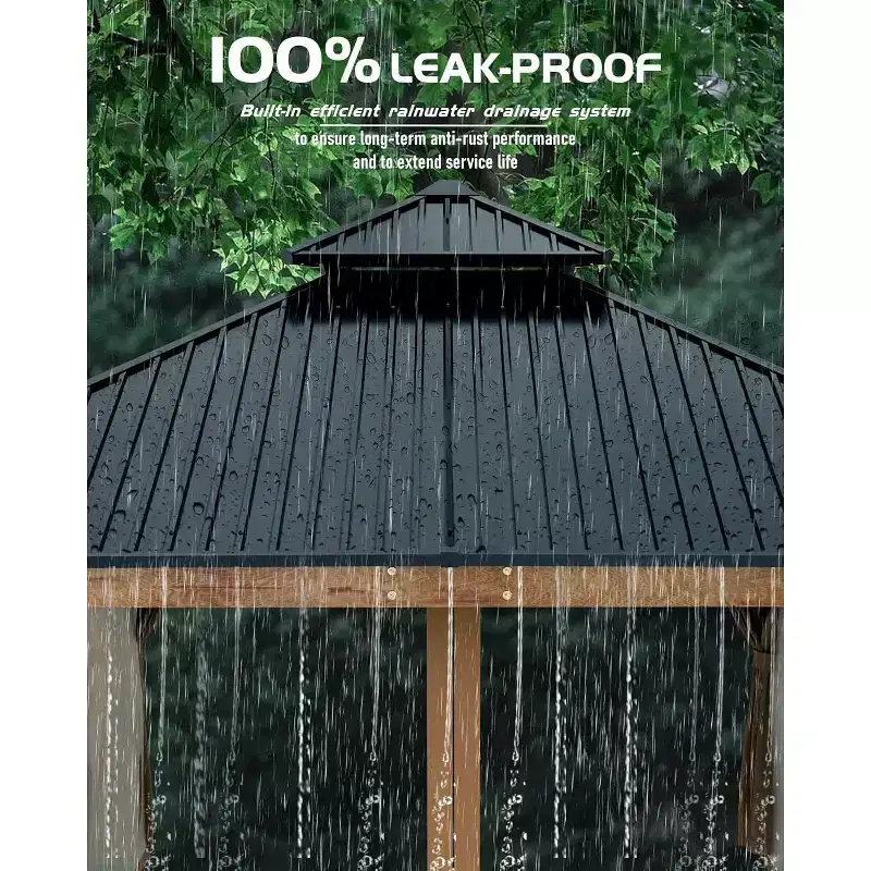 GustoWave 10'x10' Hardtop Spruce Wood Gazebo for Patio, Deck, Backyard, Lawn, and Garden