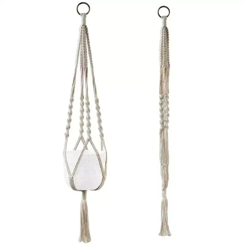 Tierra Garden 35 Macrame Plant Hanger  Boho Chic Accent, Available in Beige, Green, and Gray, Perfectly Fits 6.3 Indoor Ceramic Pot