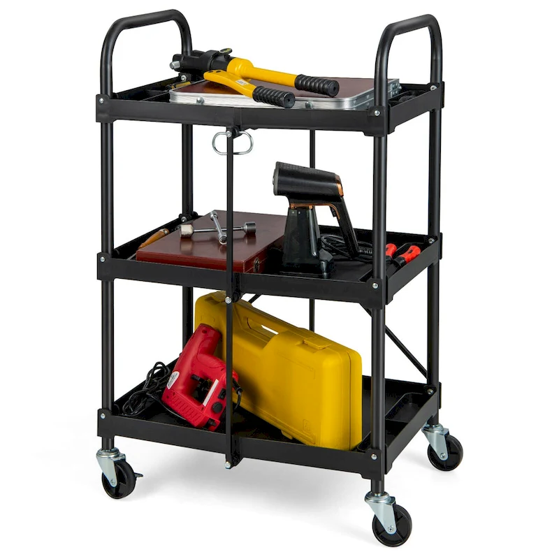 Costway Folding Collapsible Service Cart Heavy-Duty 3-Shelf Tool Cart - 24 x 17 x 38 (L x W x H)