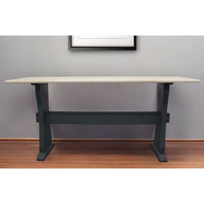 HomeRoots 70 Ivory and Black Genuine Marble Trestle Console Table - 70