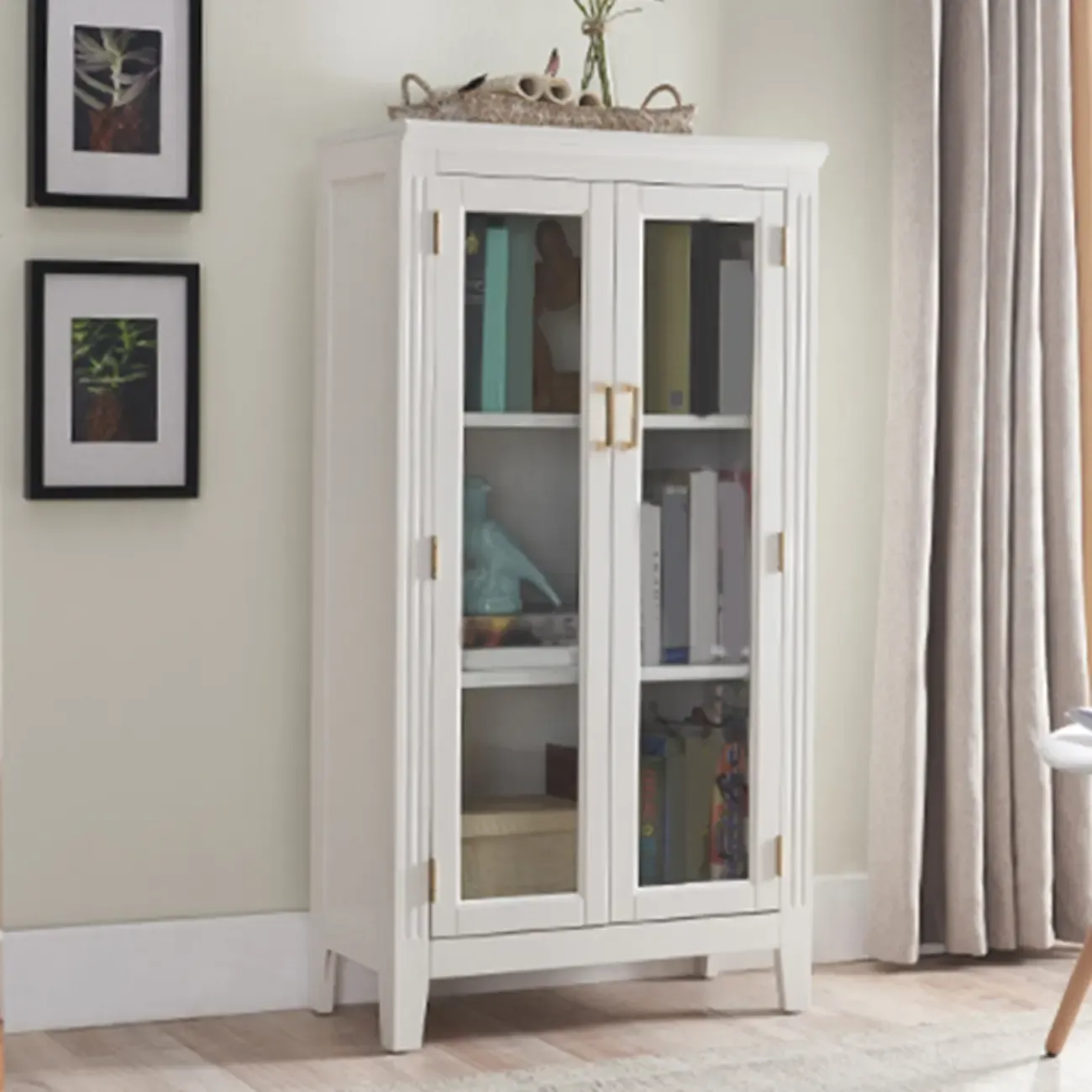 Mid-Century Modern Home Accent Wood Glass Paned Cabinet