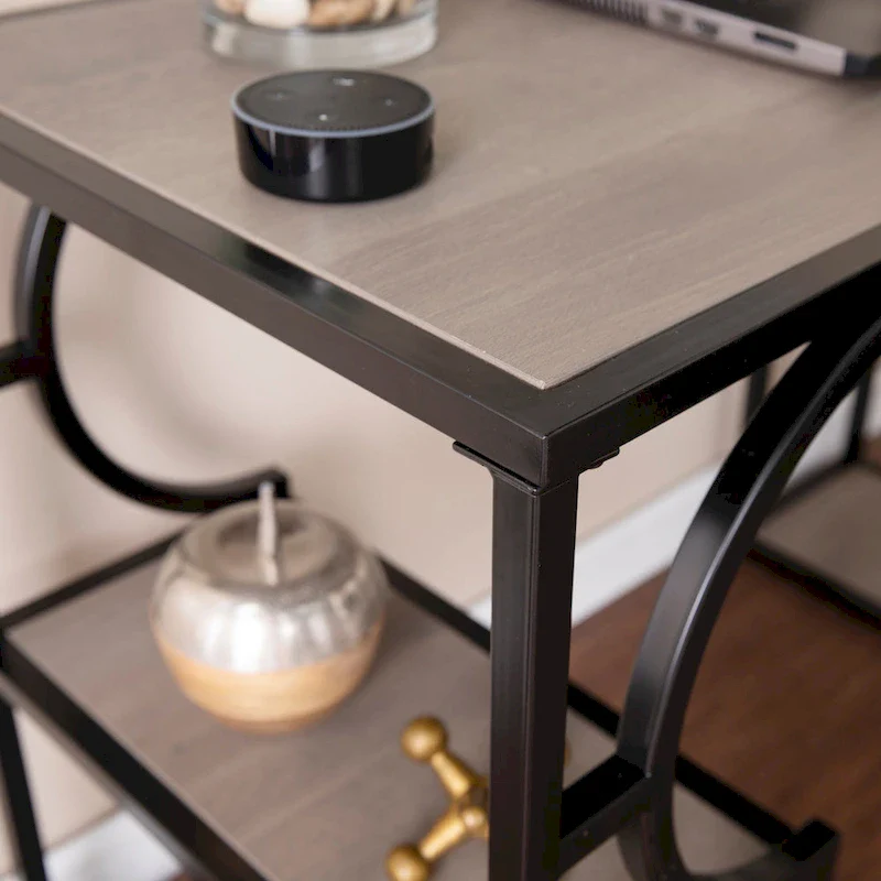 Natural / Black Transitional Writing Desk with Shelves, 1-Person