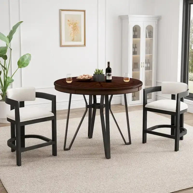 Netia 3-Piece Counter-Height Bar Set with Boucle Upholstered Chairs and Metal Table Base by Christopher Knight Home