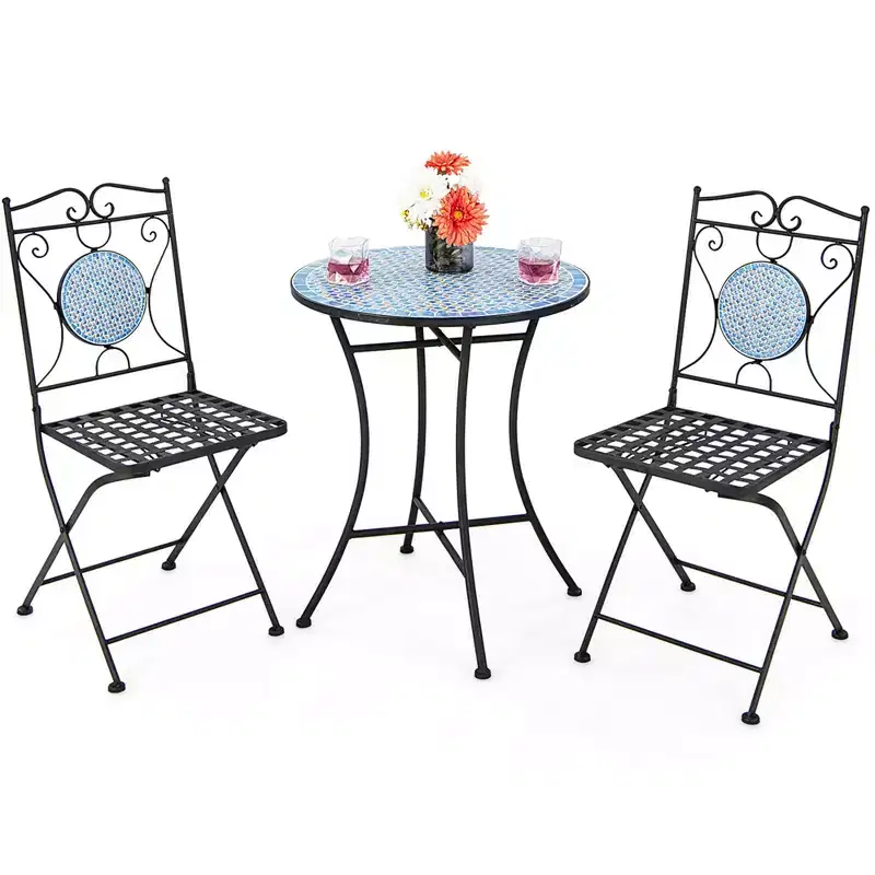 Costway 3pcs Patio Bistro Set Outdoor Furniture Mosaic Table Chairs All Weather Garden