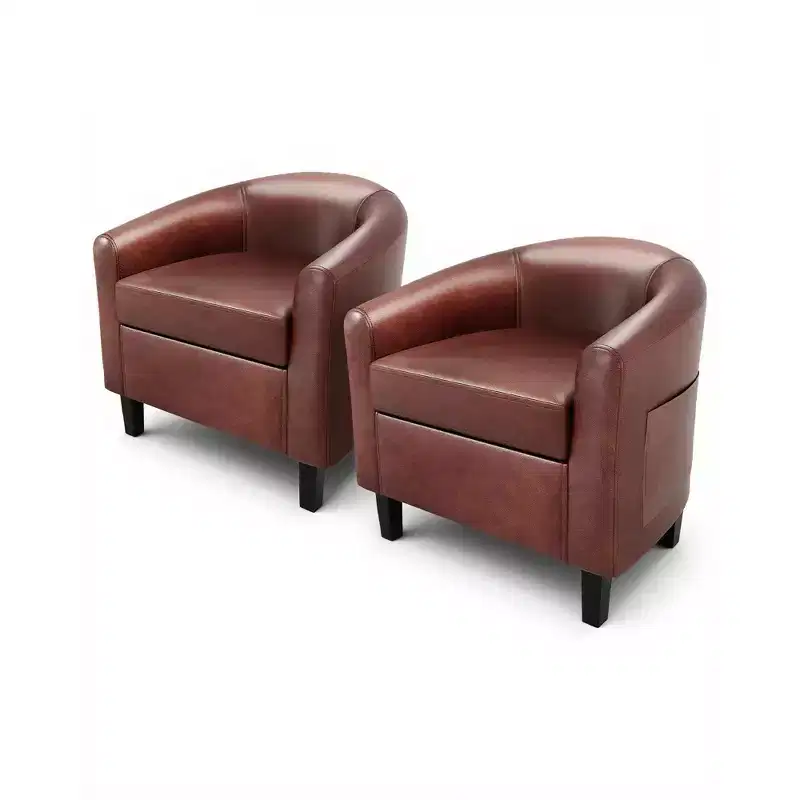 COZONY Faux Leather Accent Chair Set of 2 - Compact Single Seater with Side Pocket, 28W  26D  29H, U-Shaped Backrest, Curved Armrests