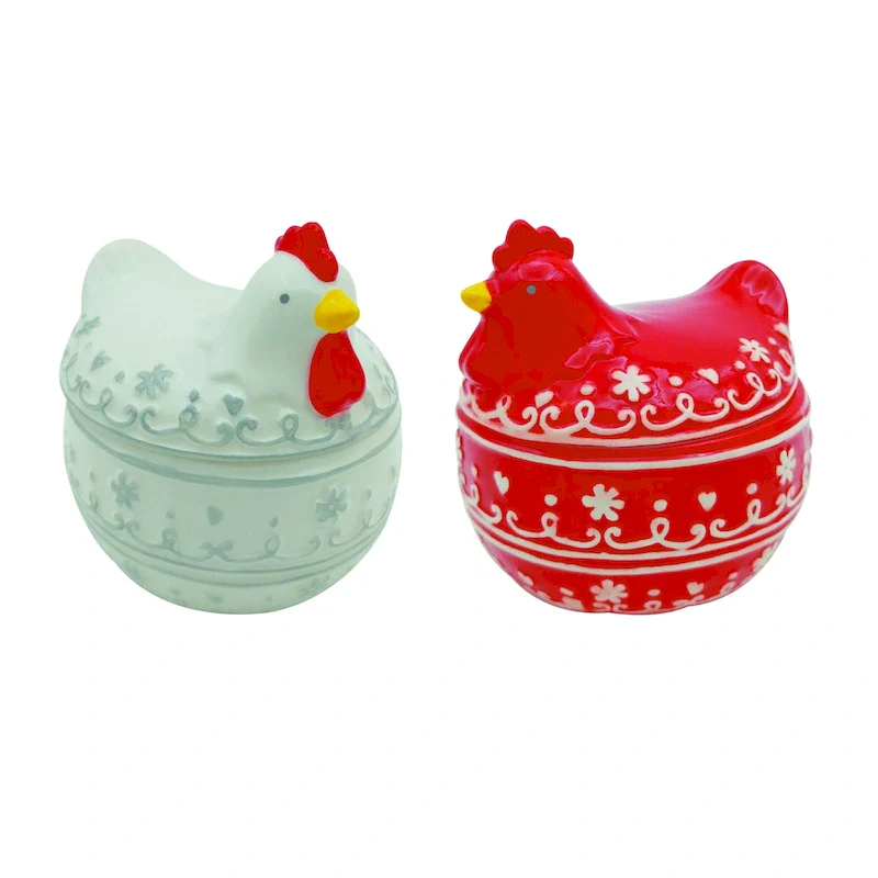 Transpac Small Ceramic Patterned Chicken Container w/Lid Home Decorations Spring