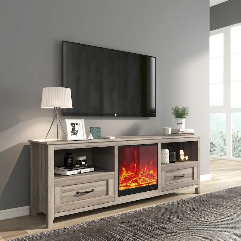 WESOME 70 Fireplace TV Stand Entertainment Center with 18 Electric Fireplace