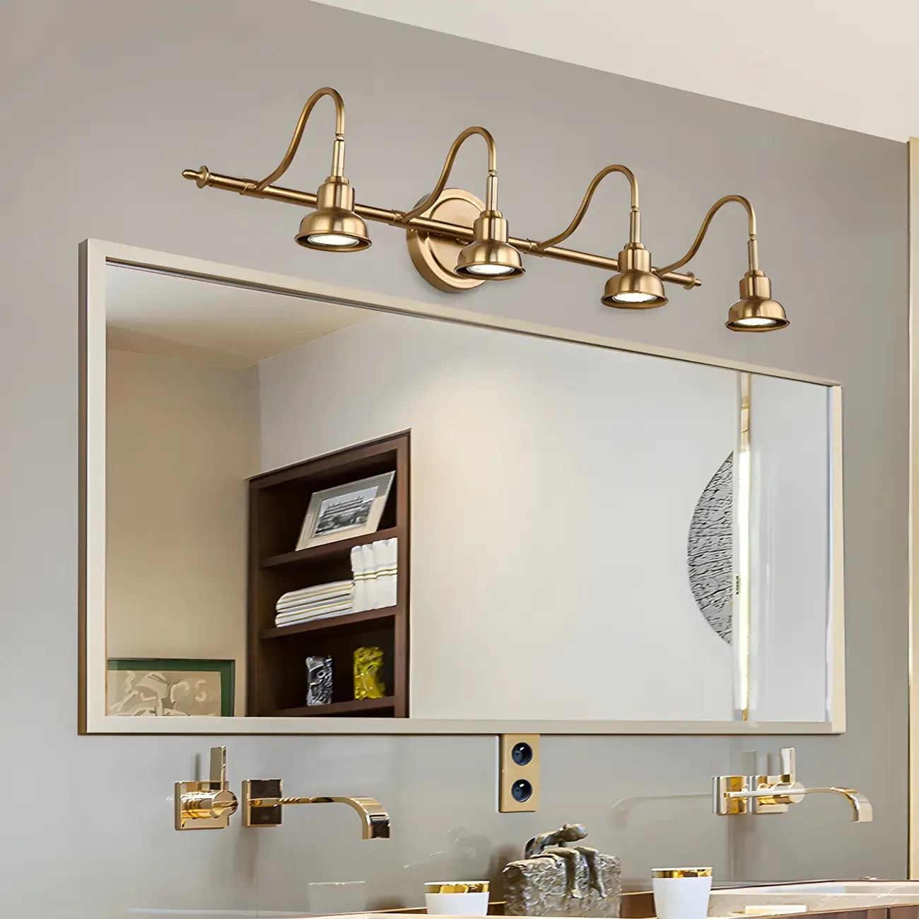 Minimalist Brass LED Vanity Light with Subdued Light for Bathroom