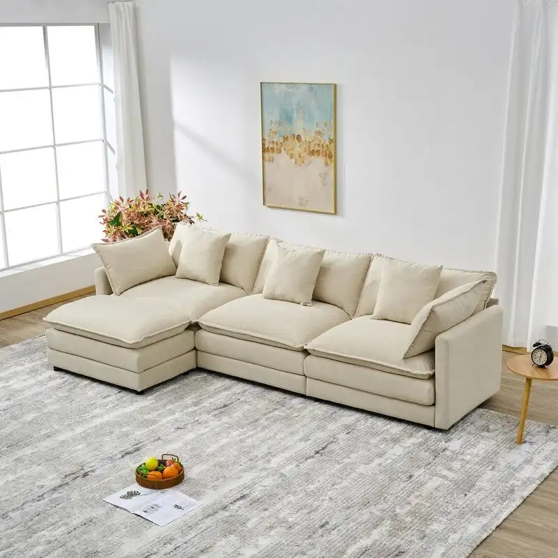 110.2  Chenille Three Seater Upholstered Sofa, Ottoman