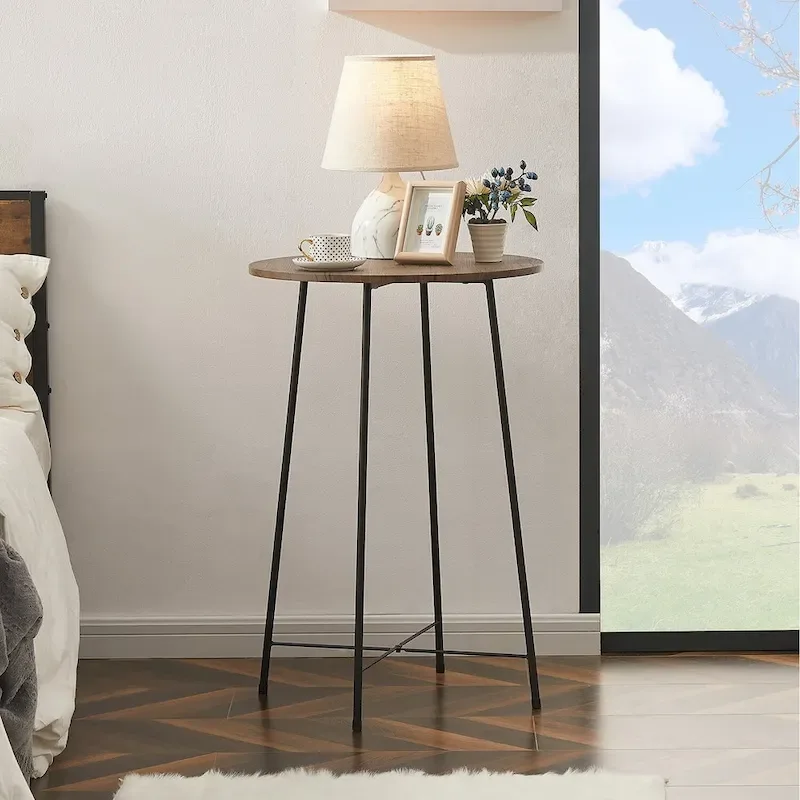 35.4  High Round Bar Table, Industrial Style Wood Top Bistro Pub/Breakfast Table