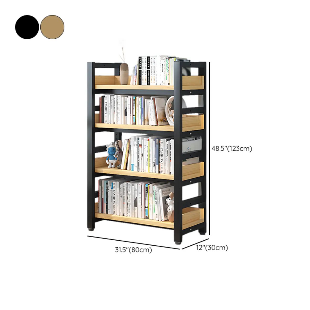Freestanding Simple Multi-Layer Wood Bookshelf in Steel Frame