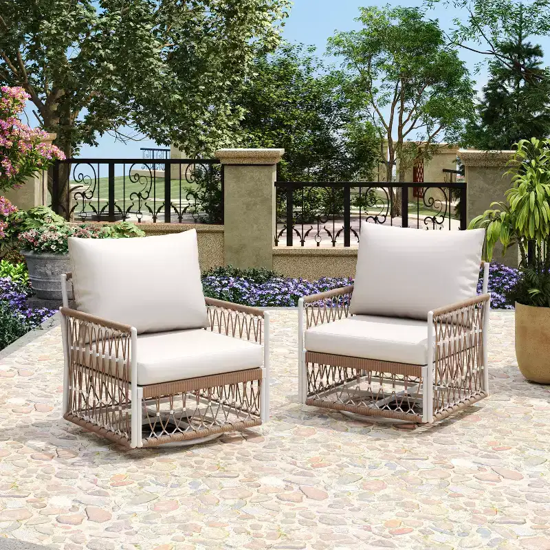 Christopher Knight Home Milles 360 Swivel Bohemian Patio Lounge Chair with Handwoven Rope and Cushions (Set of 2)