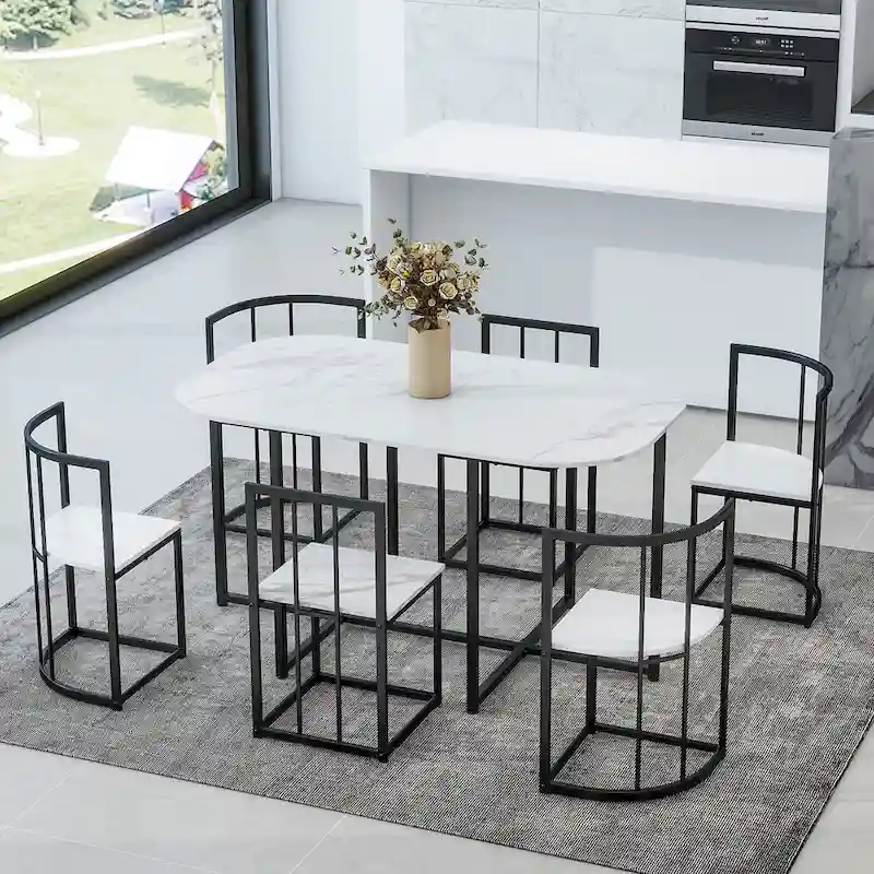 7-Piece Iron Dining Table Set with Table and Six Chairs