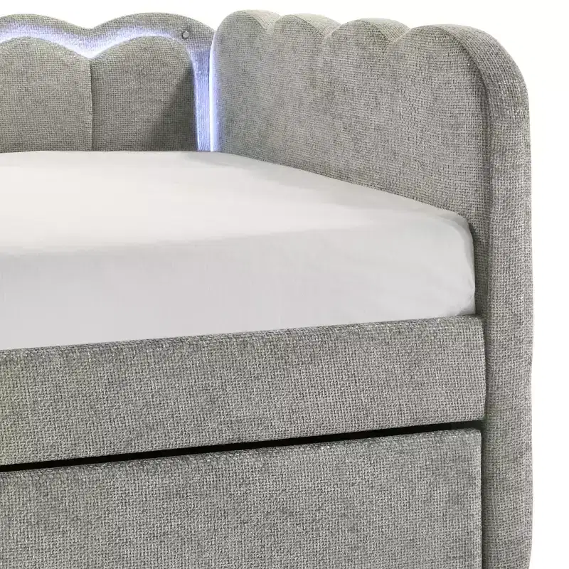 GDFStudio Charlotte Modern Wood Upholstered LED Daybed with Trundle