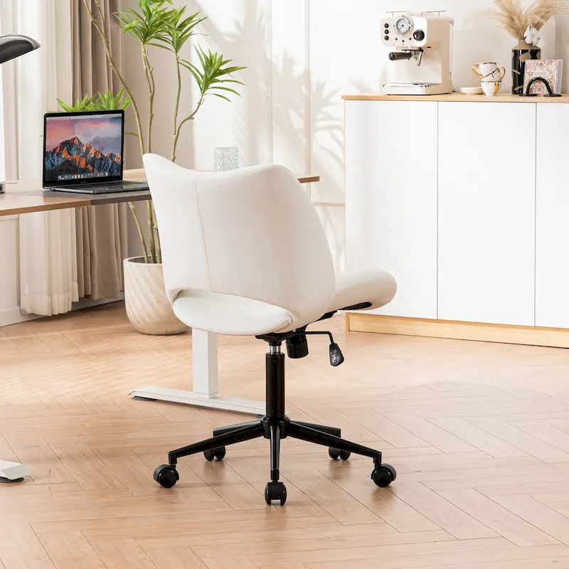 Leather Swivel Office Chair with Wheels - Armless