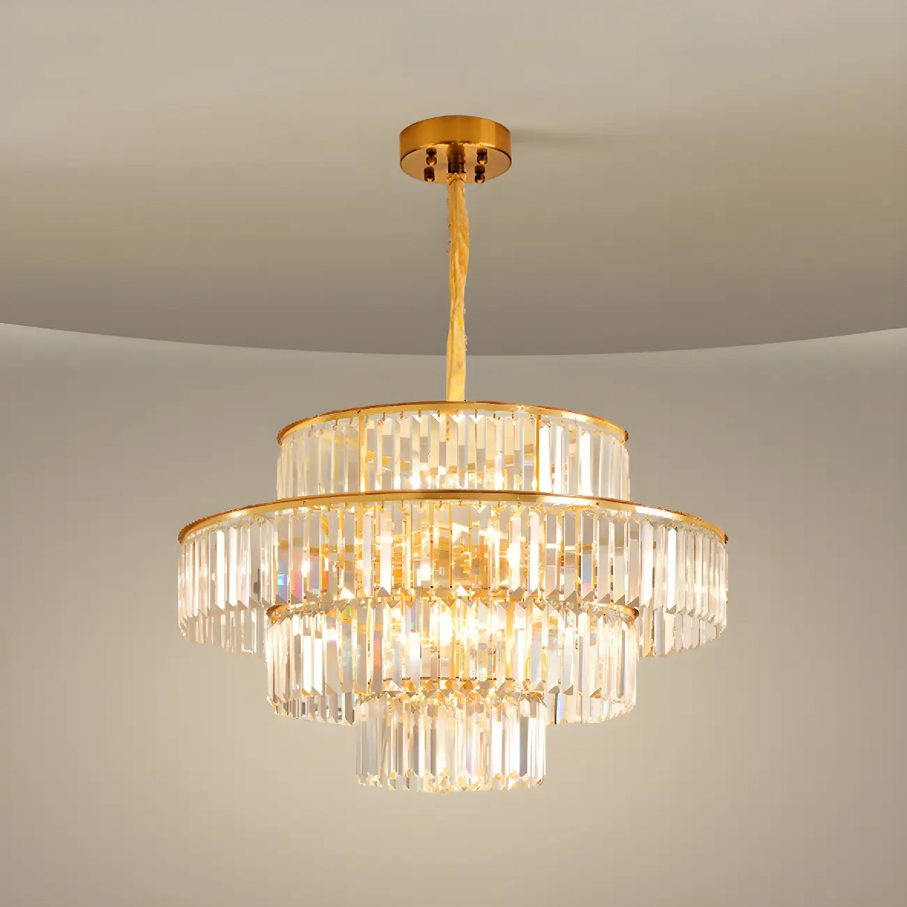 Gold Crystal Cylinder Tier Circle Chandelier