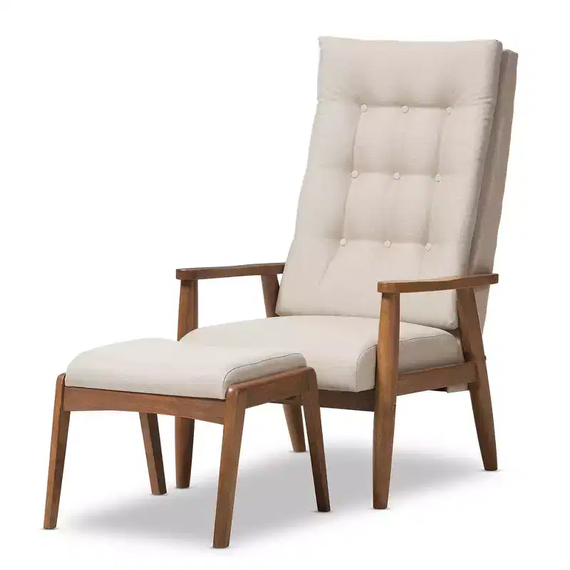 Gray Fabric Mid-Century Lounge Chair & Ottoman Set, 1-Seat
