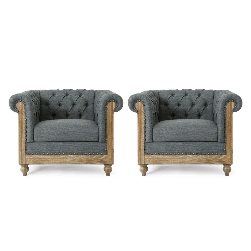 Button Tufted Club Chair with Nailhead Trim