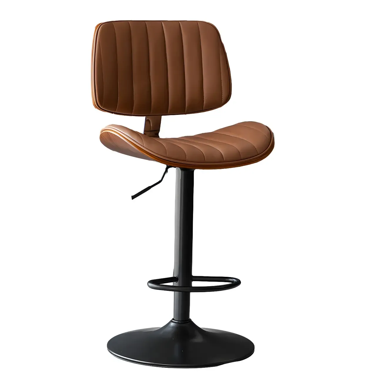 Adjustable Height Bucket Swivel Leather Bar Stool with Back