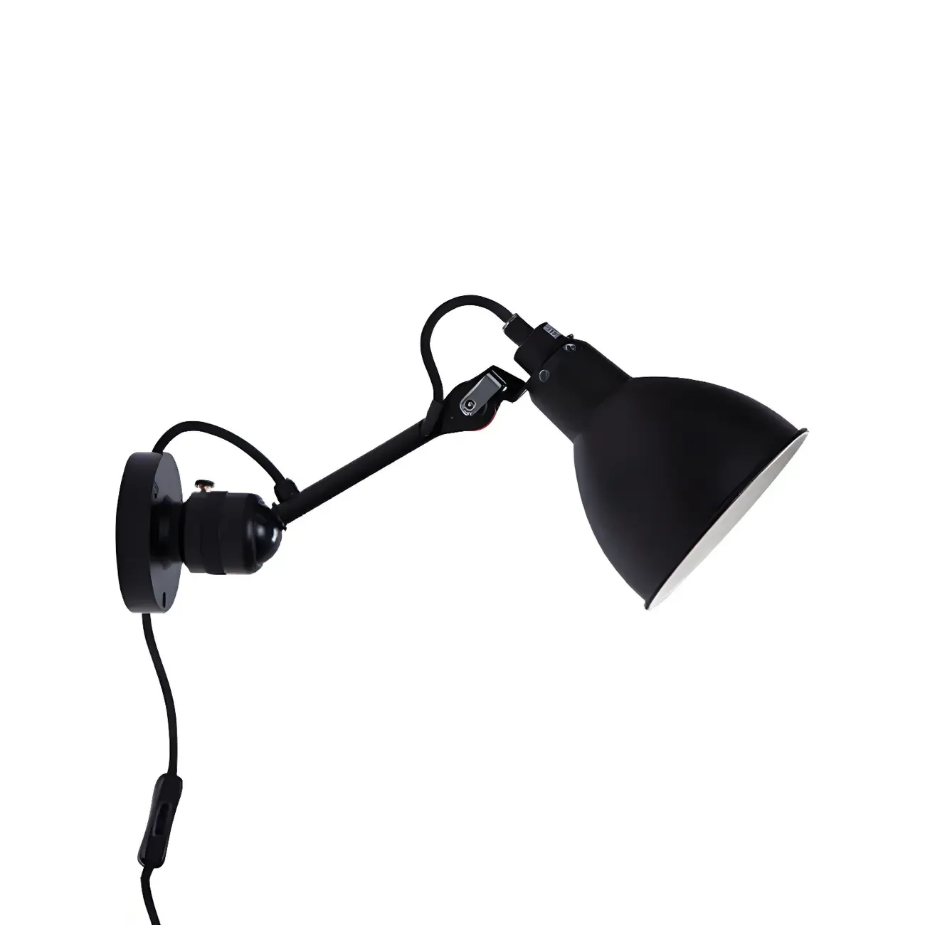 White Inner Shade Black Metal Swing Arm Wall Light