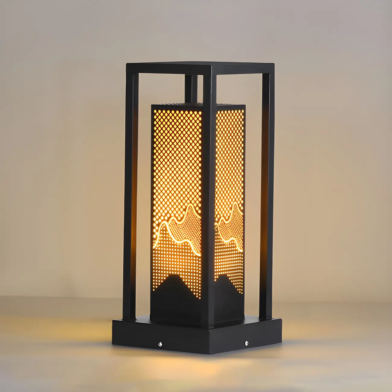 Black Metal Grid Wired Rectangle Post Cap Light