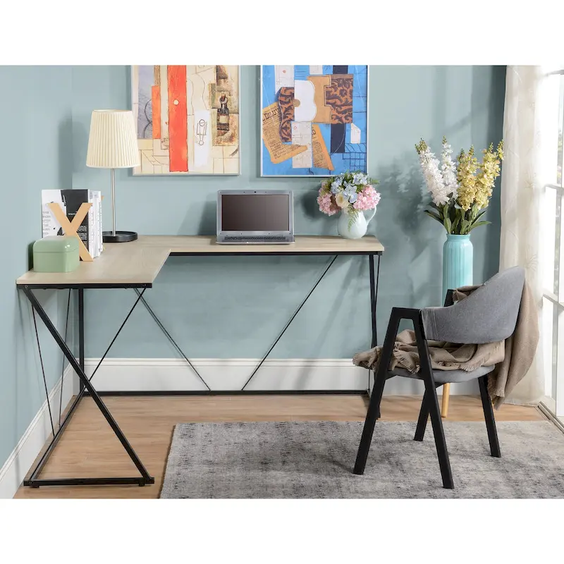 Black / Oak L-Shape Corner Desk – Single
