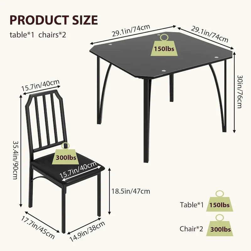Black Tempered Glass Dining Table Set, Chamfer Style, 2/4 Seats