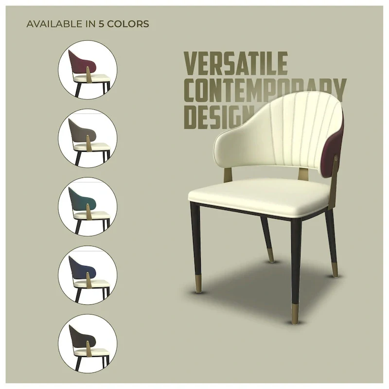 Leather Dining Chair in Iron with Gold Accents Design Modern Ergonomic Side Chair