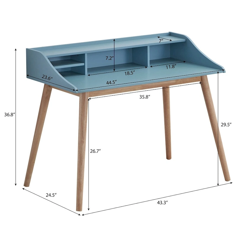 Mid-Century Modern Wood Writing Desk with Hutch