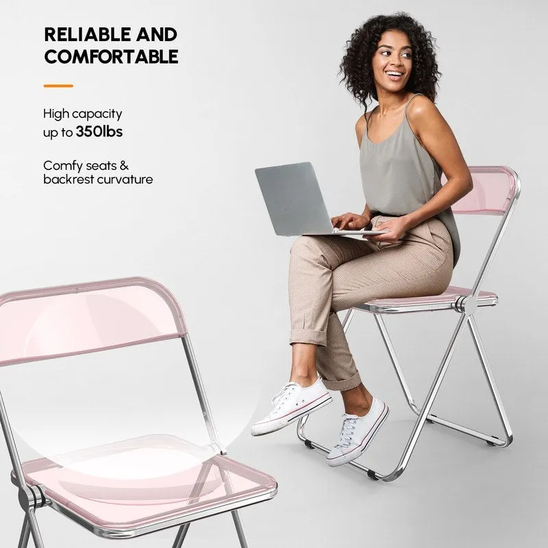 2PC Folding Stackable Acrylic Chair Transparent