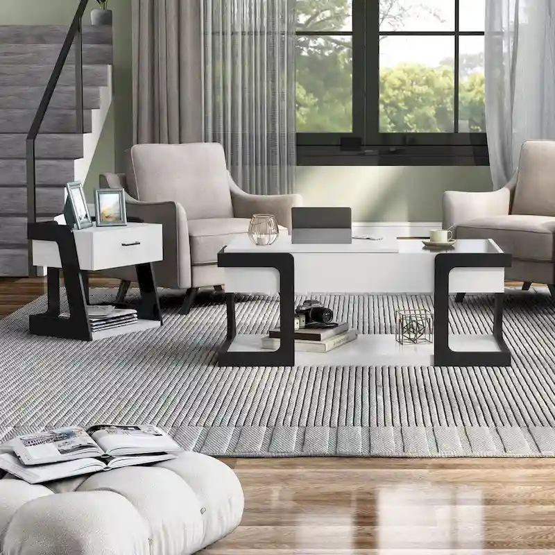Modern White Lift-top Coffee Table and End Table