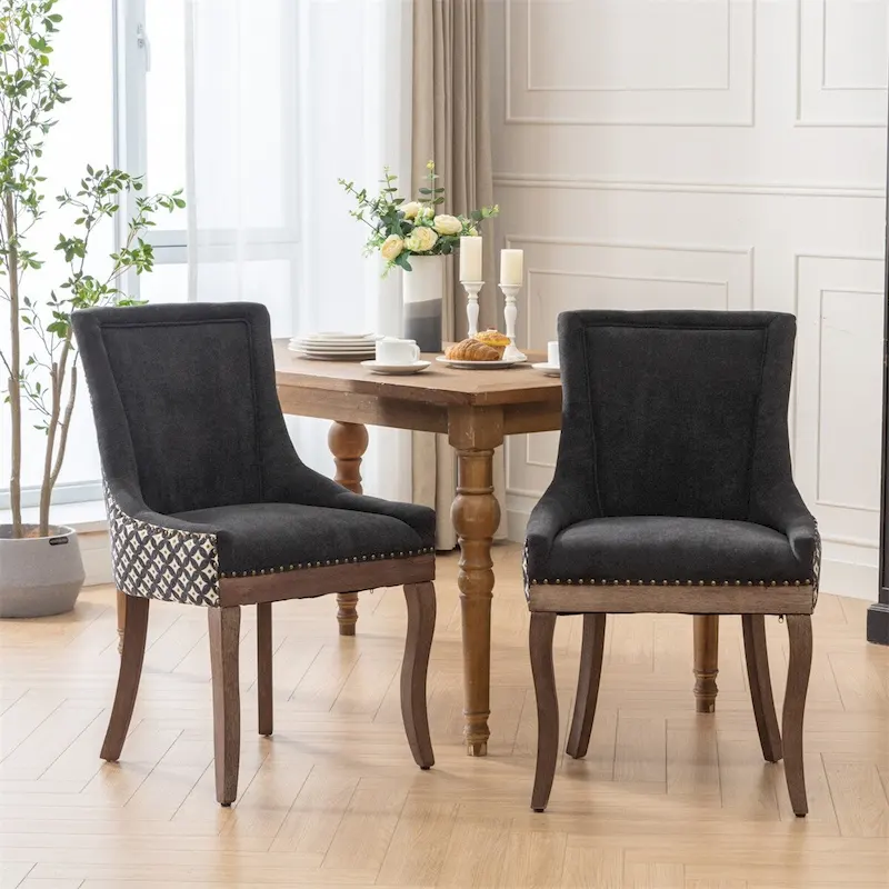 Ultra Side Dining Chair, Thickened Fabric Chairs w/Solid Wood Legs