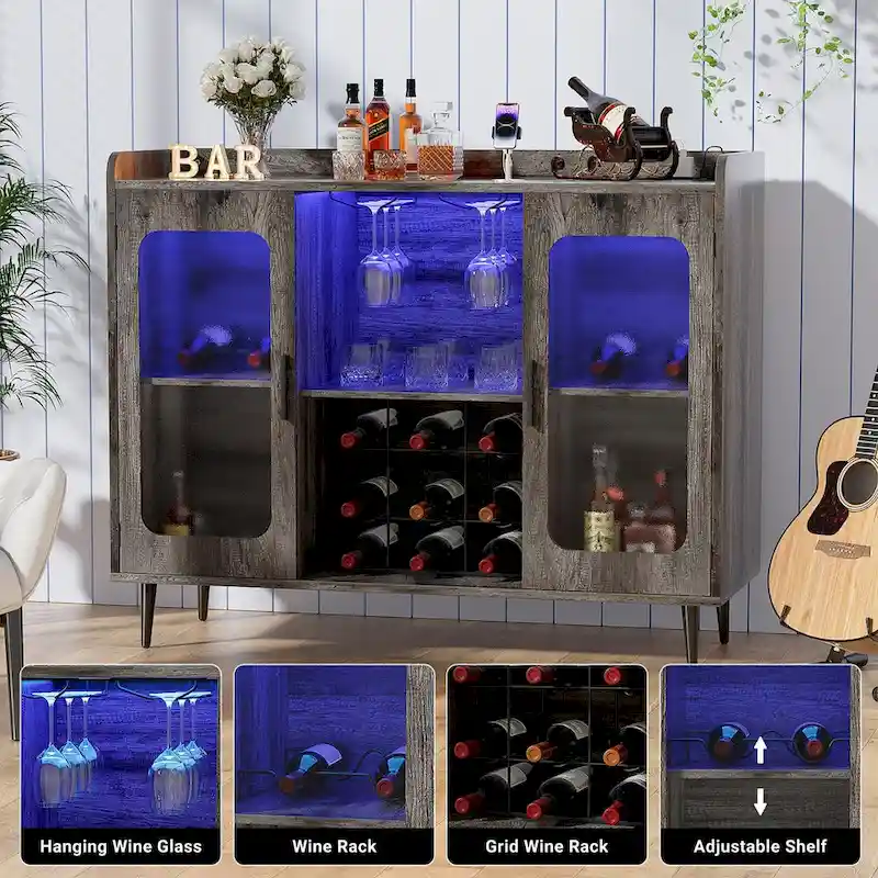 Sideboard Buffet Farmhouse Bar Cabinet with Wine Holder