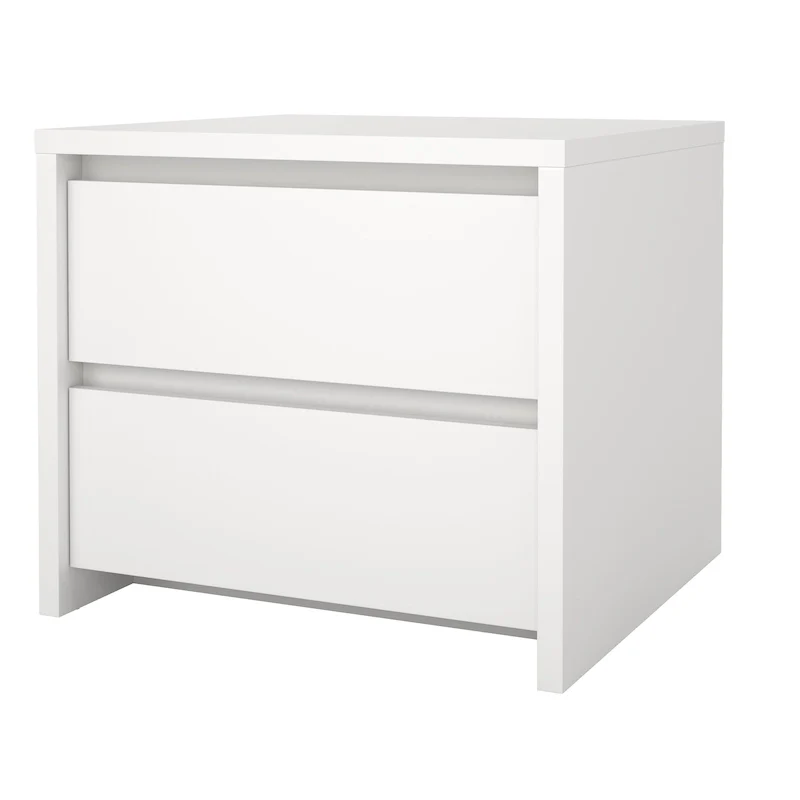 White / Hickory & White High Gloss 2-Drawer Nightstand – Scandinavian Minimalist Style