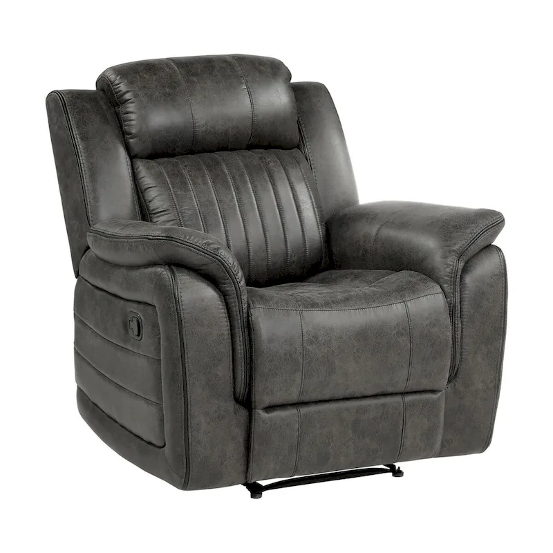 Bento 38 Inch Manual Recliner Chair, Tab Pull, Brownish Gray Microfiber