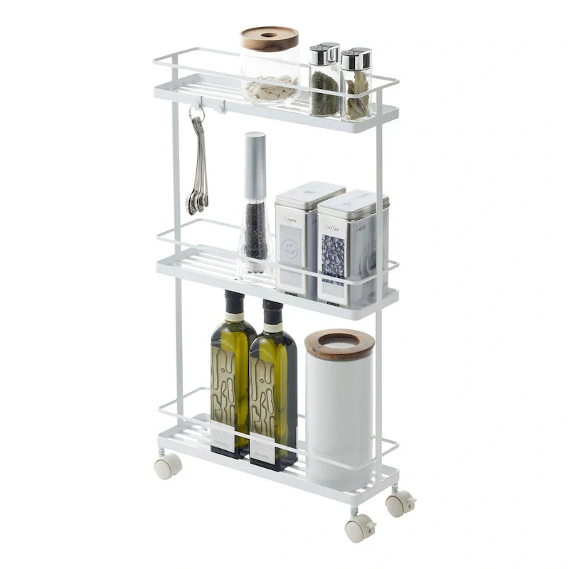 Black/White Rolling Storage Cart, Steel, 3-Tier, Single Use