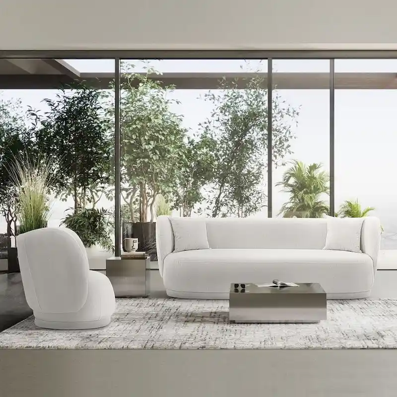 Contemporary Beige Linen 3-Seater Sofa with Pillows