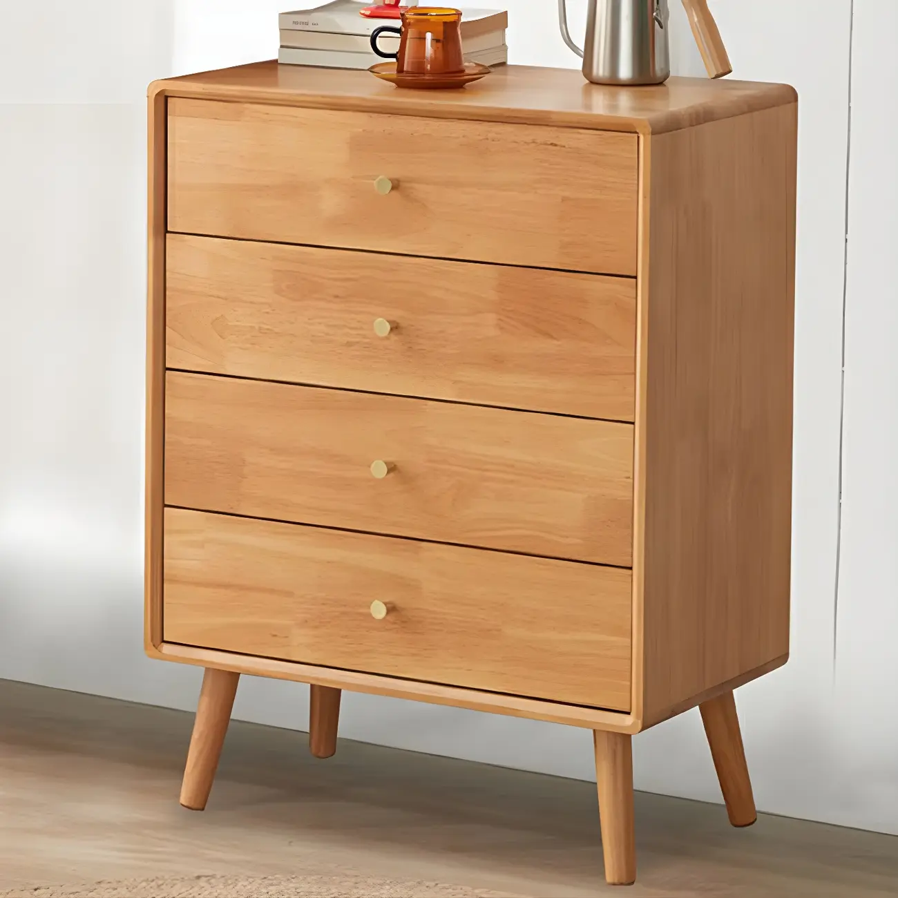 Compact Natural Wood Combo Dresser with Cabinet and Drawers