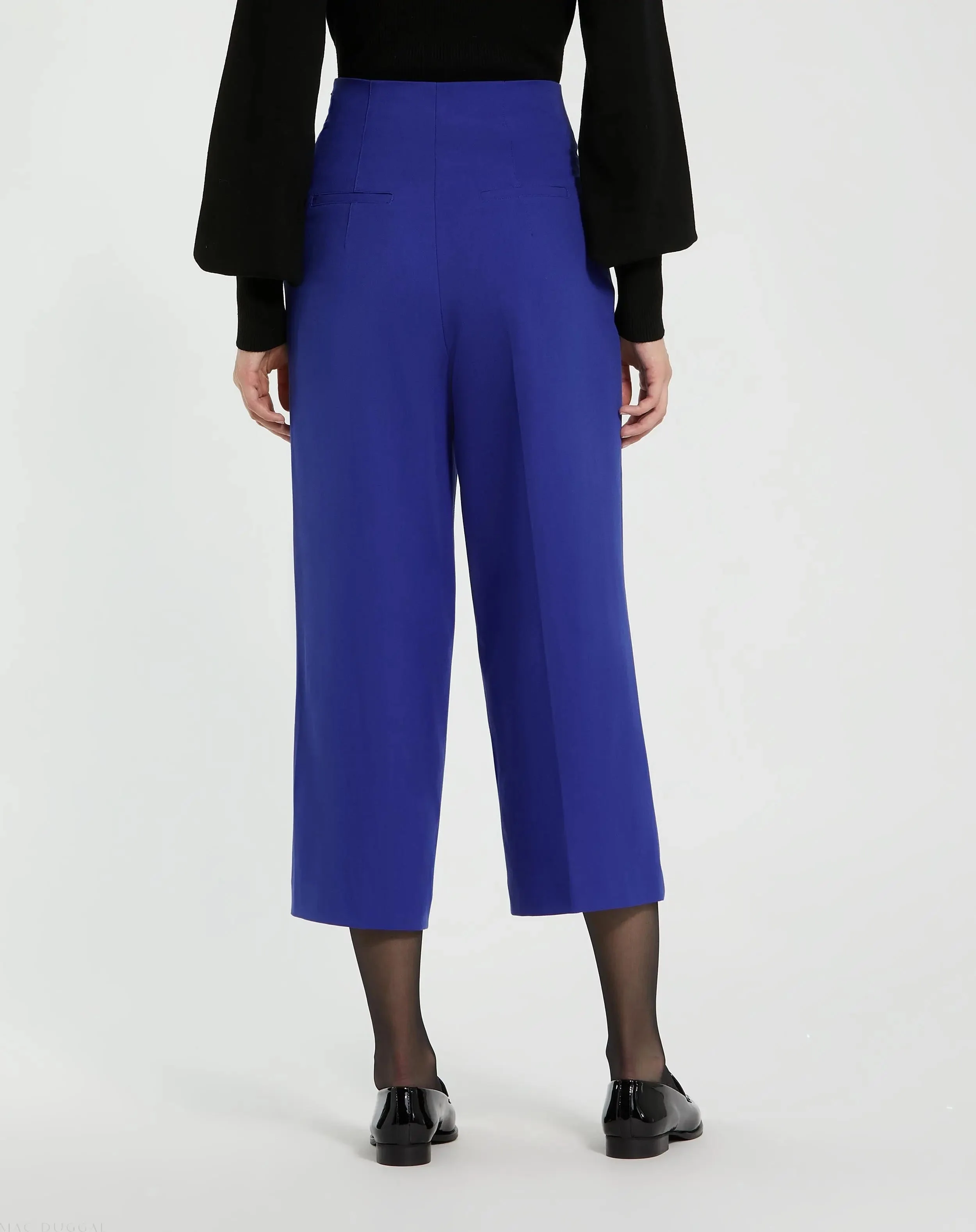 Blue Cropped Crepe Wide Leg Work Pant - FINAL SALE