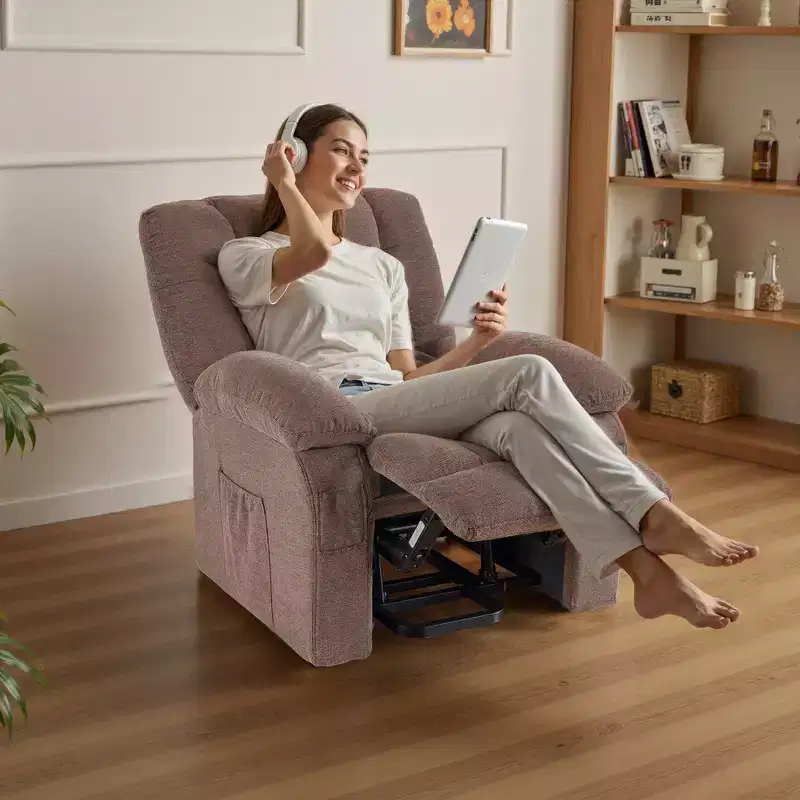Zeus & Ruta Manual Adjustable Recliner Chair with Breathable Fabric , Side Pockets & High Backrest