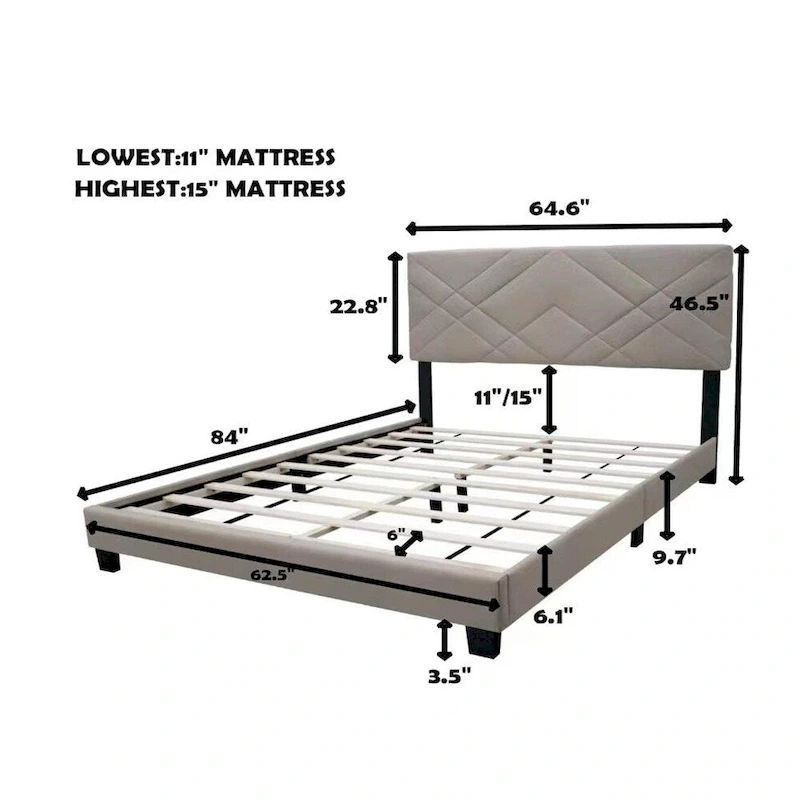 Queen Size Adjustable Upholstered Bed Frame Stain Resistant Cleans Up