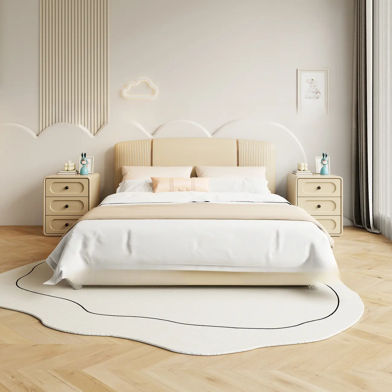 Modern Simple Off-White 3 Drawer Nightstand