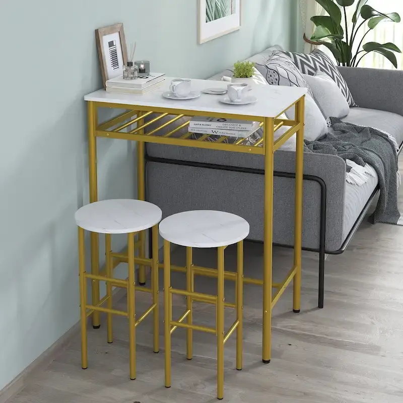 Elephance Industrial 3-Piece Bar Table Set, Counter Height Dining Table Set,Bistro Table with 2 Stools and Open Storage Rack